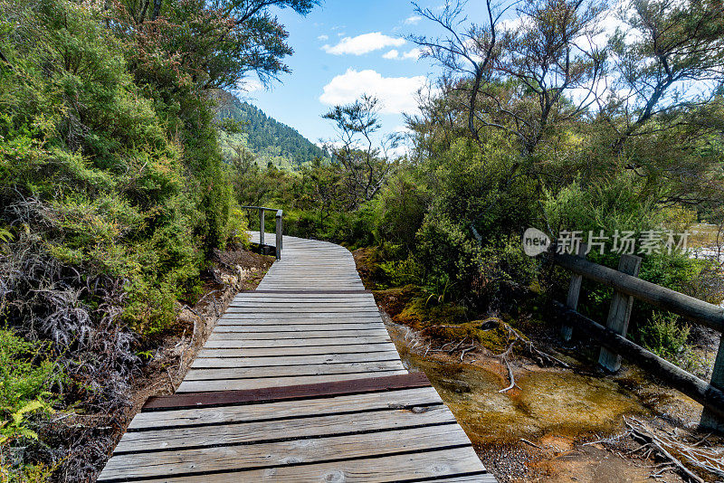 新西兰陶波隐谷的Orakei Korako地热公园和洞穴木板路